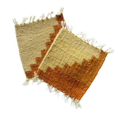 set of beige and goldenrod wool coasters