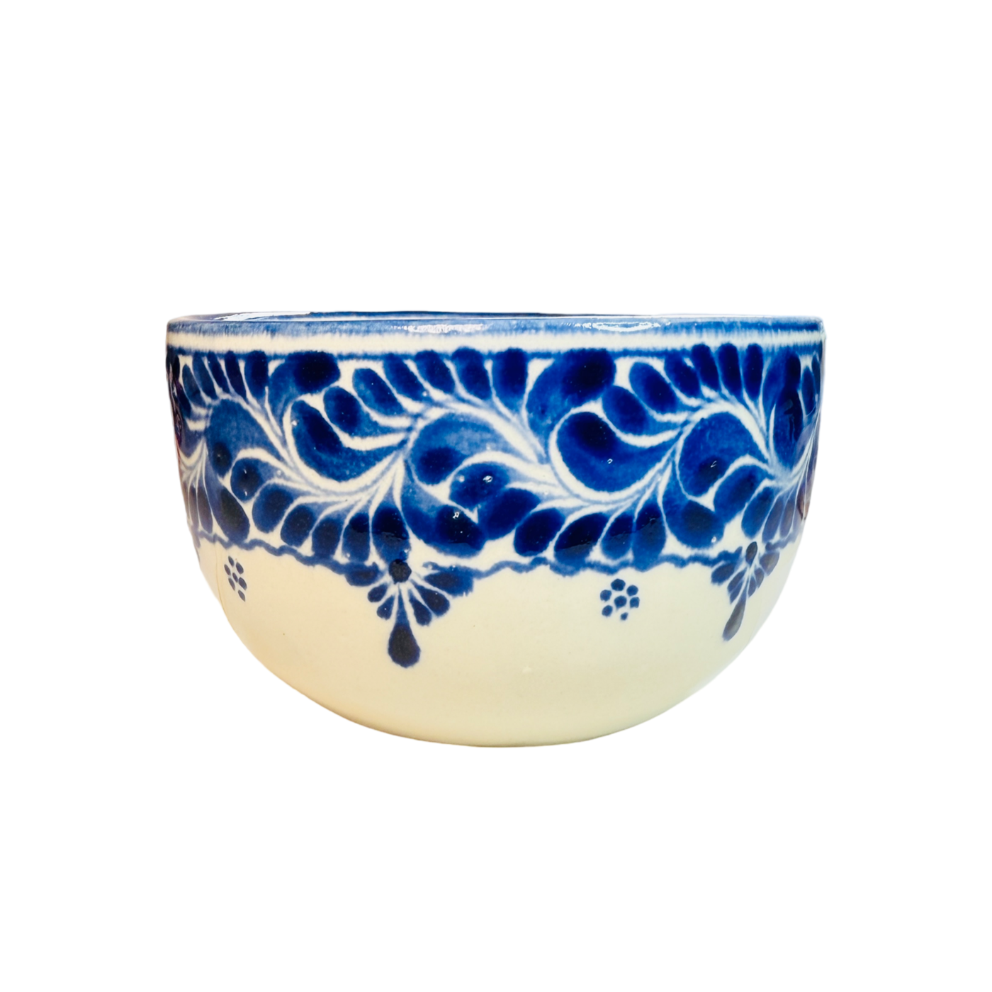 ceramic bowl with a decorative blue design near the top rim