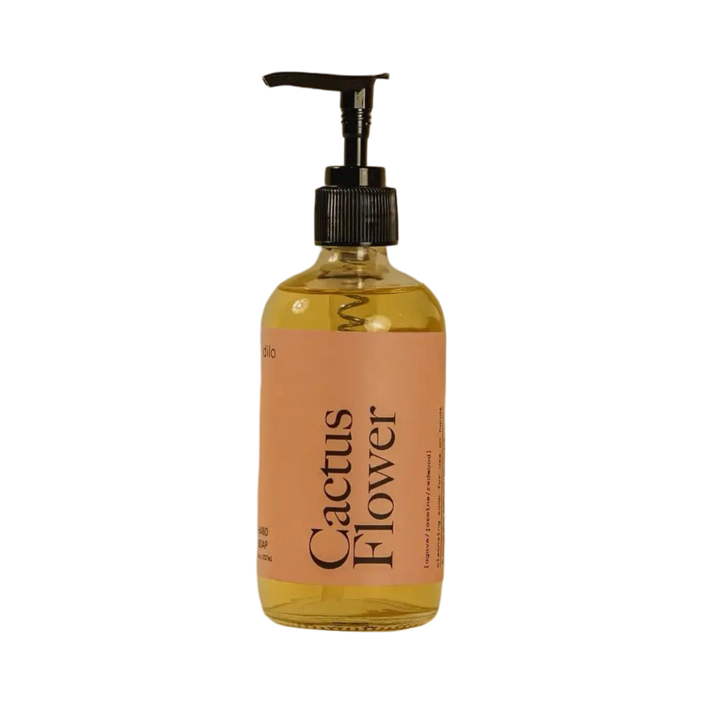 Bottle of 'Cactus Flower' hand soap with pump on a white background