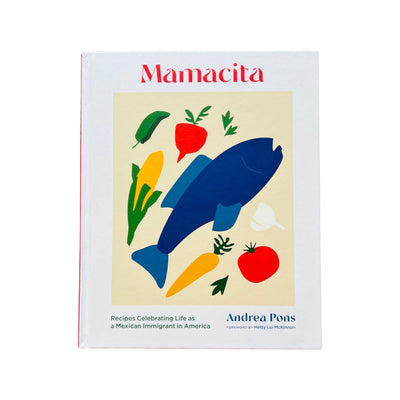 Cook book with a white cover and in the center images of a fish and various vegetables.