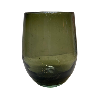 olive green colored stemless wine glass