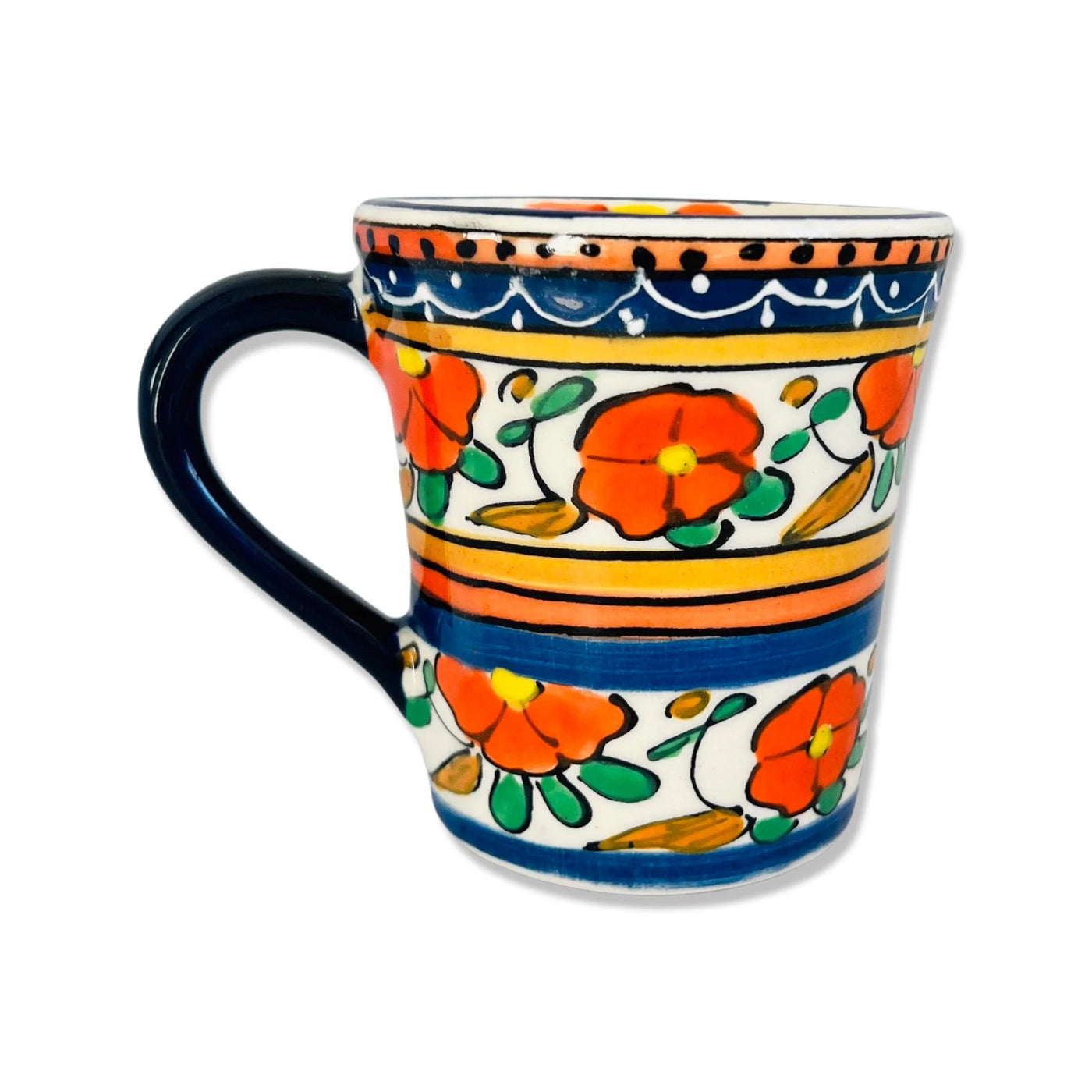 Colorful ceramic mug with floral patterns 