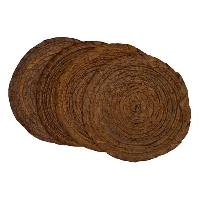 set of 4 brown round palm coasters