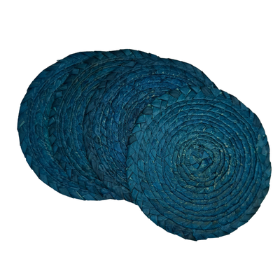 set of 4 Dark turquoise round palm coasters
