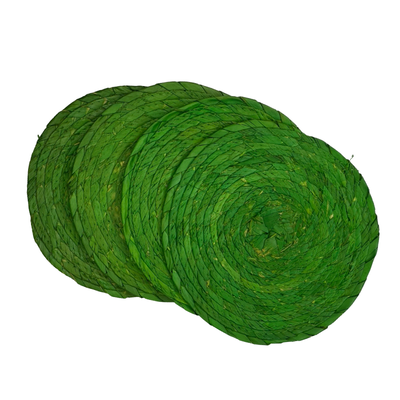 set of 4 green round palm coasters