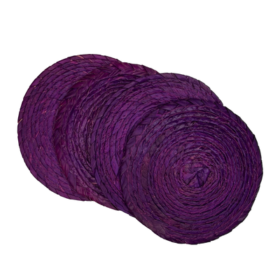 set of 4 purple round palm coasters