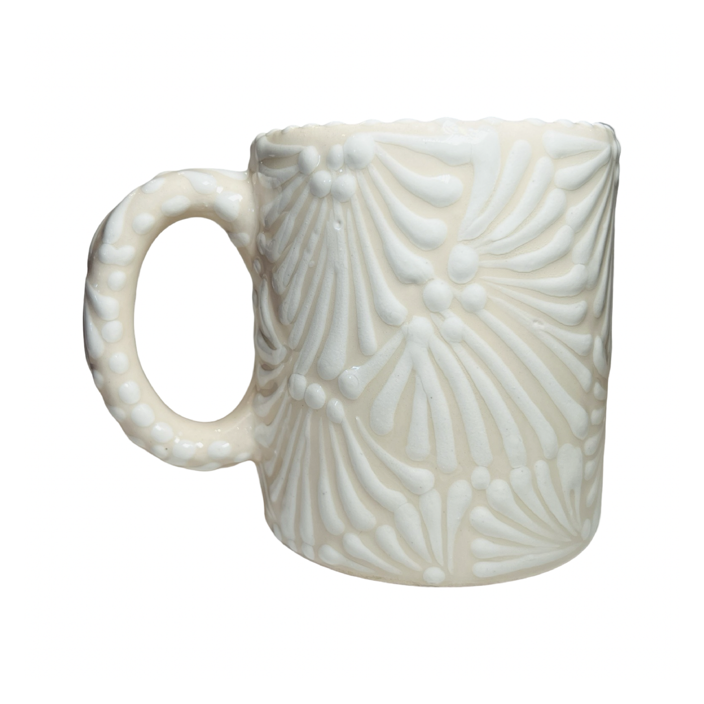mug with a cream and white Puebla design