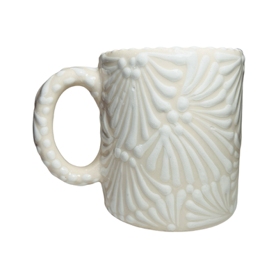 mug with a cream and white Puebla design
