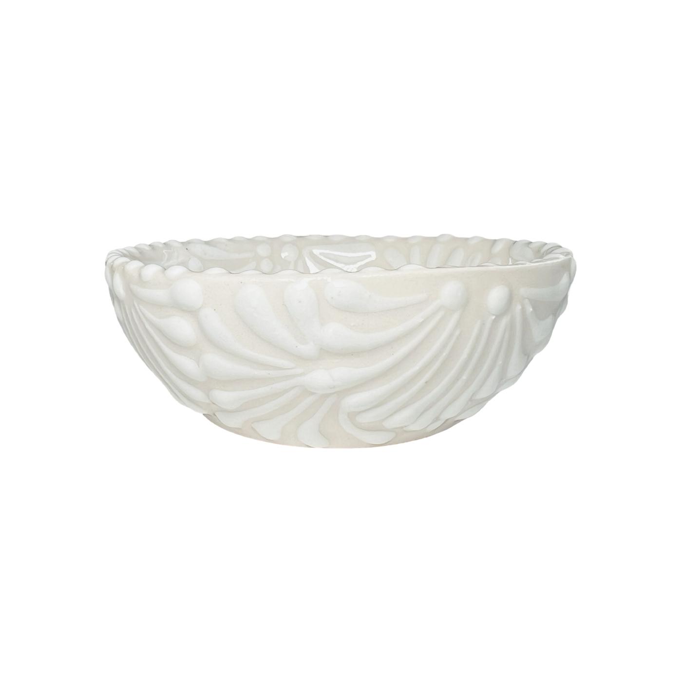 ceramic bowl with white and cream Puebla design