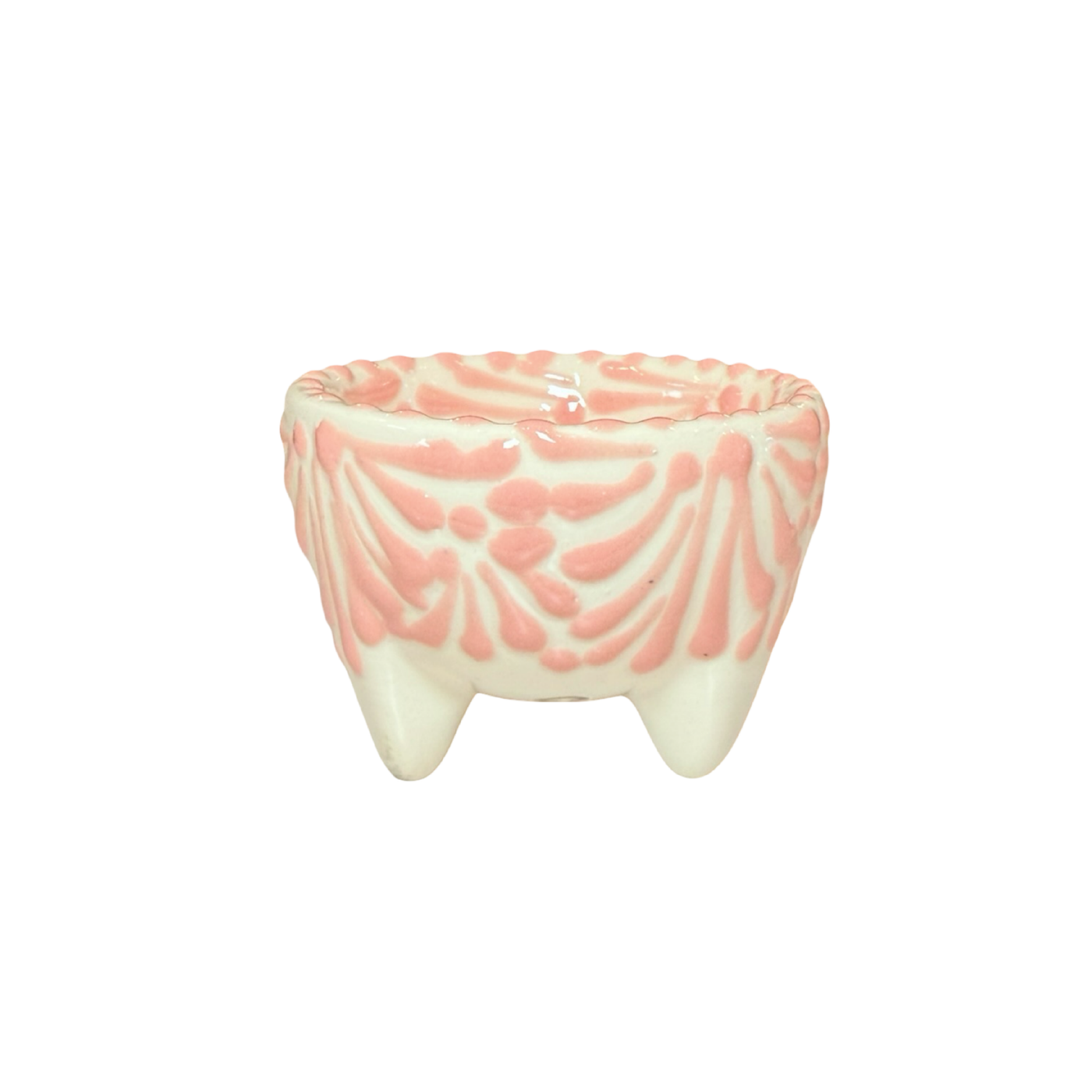 mini salsero with the Puebla signature pink and white glazed talavera design.