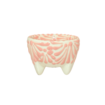 mini salsero with the Puebla signature pink and white glazed talavera design.