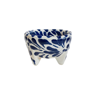 Puebla talavera mini salsero with a blue and white design