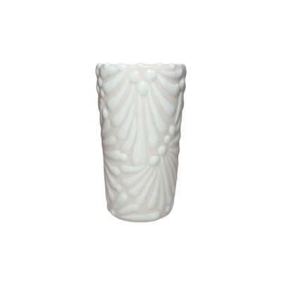 shot glass with the Puebla signature cream and white glazed talavera design.