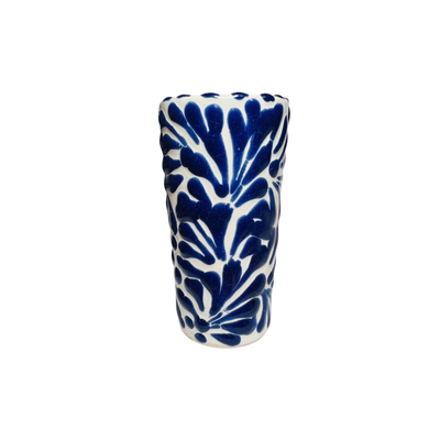 White and blue Puebla design ceramic shot glass