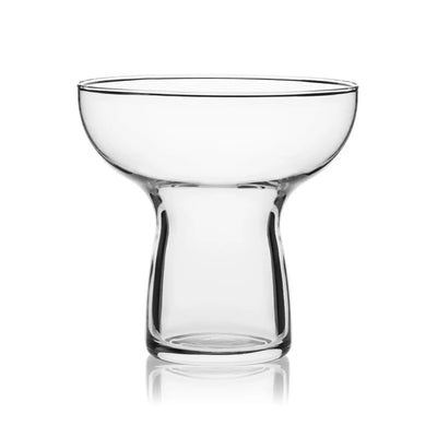 Clear stemless margarita glass with a wide bowl and sturdy base