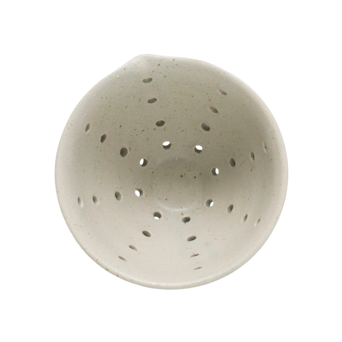top view of a Beige stoneware berry bowls with drainage holes and a smooth glazed finish.