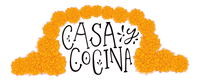 Casa Y Cocina logo under a marigold arch