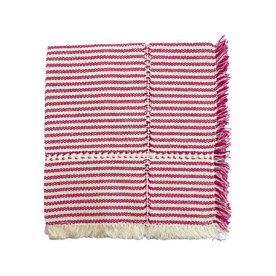 Fuschia and natural striped Handwoven Cotton Napkin quarter folded
