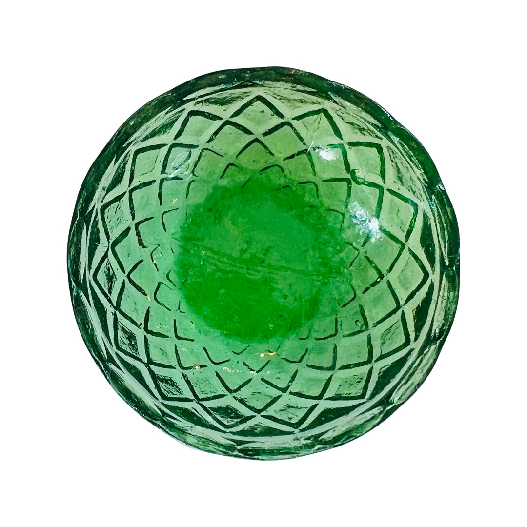 top view of a Small green glass bowl