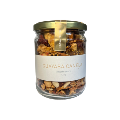 clear 160g glass jar with dried fruits and herbs with a gold lid