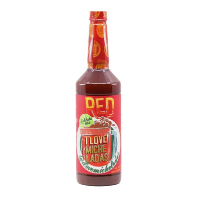 32 oz bottle of michelada mix with red branded labeling