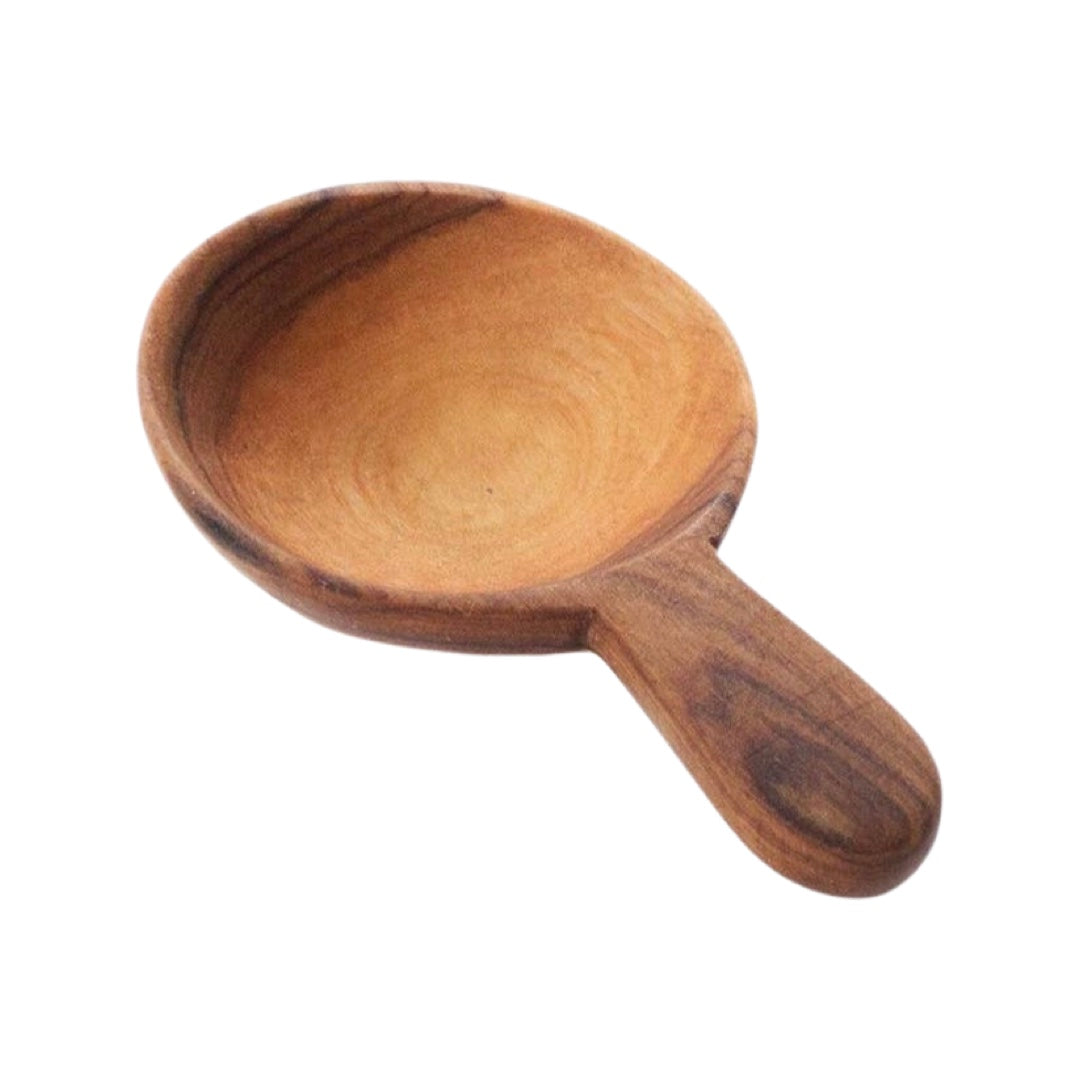 Top view of short handle wooden spoon