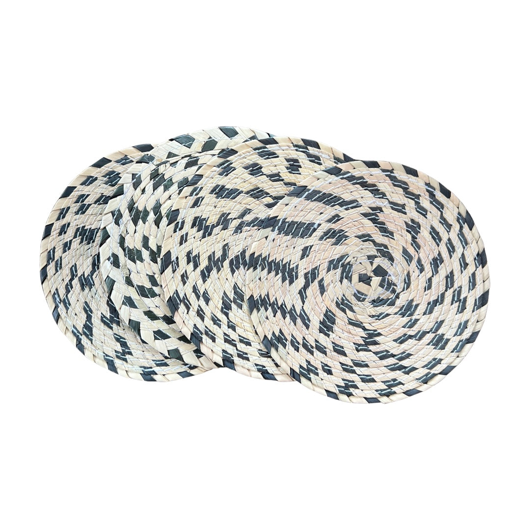 set of 4 natural and gray palm coasters