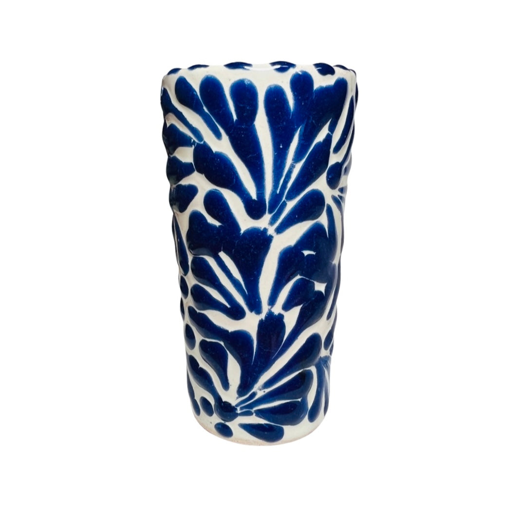 White and blue Puebla design ceramic shot glass