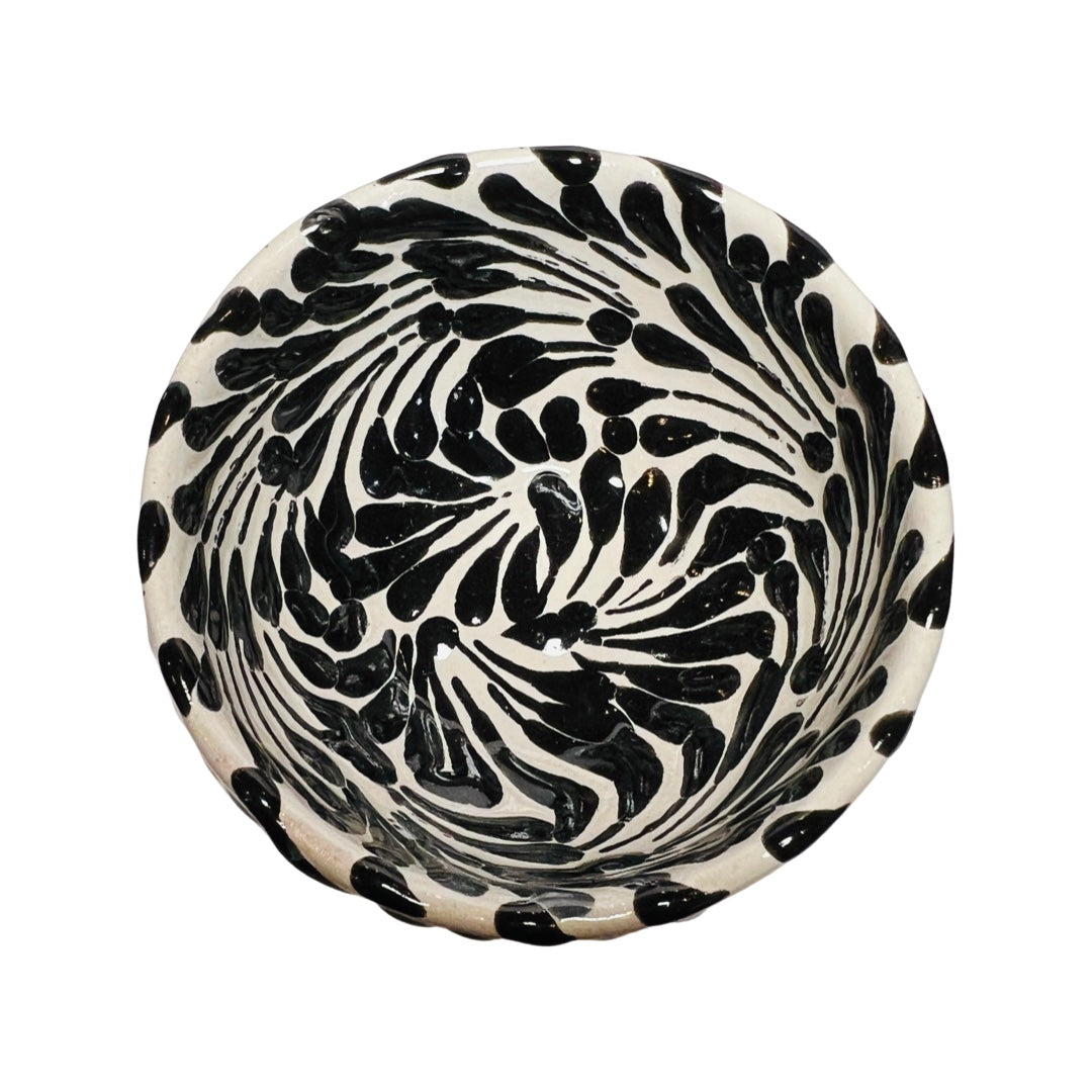 top view of a black and white Puebla design ceramic bowl