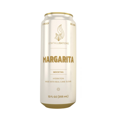 12 fl oz white can of margarita mocktail with gold lettering