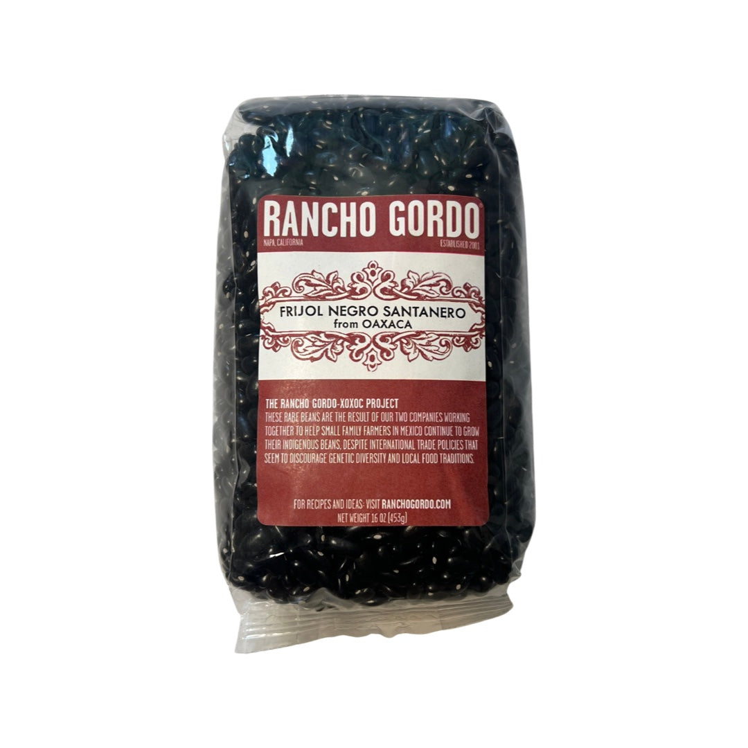 16 oz bag of Rancho Gordo Frijol Negro Santanero Oaxacan beans.