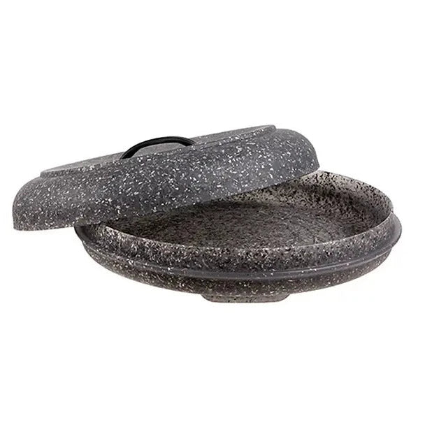 grey colored empty tortilla warmer with lid removed
