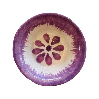 top view of purple bowl with handpainted purple flower