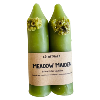 green Meadow Maiden Beeswax Altar Candles pair - Small