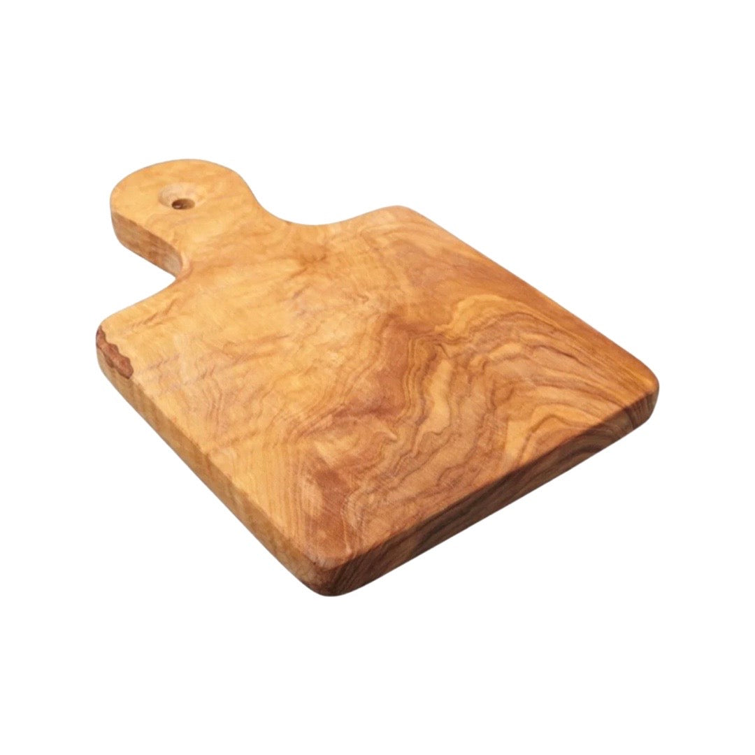 top view of square wood board with handle