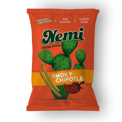 front view of Smoky Chipotle Cactus Sticks in orange branded bag