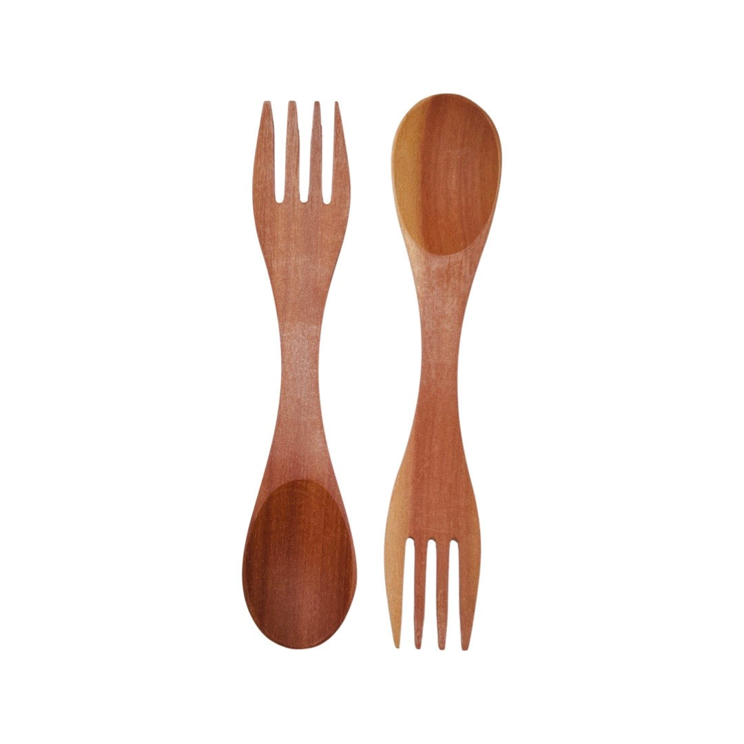two sporks carved from wood