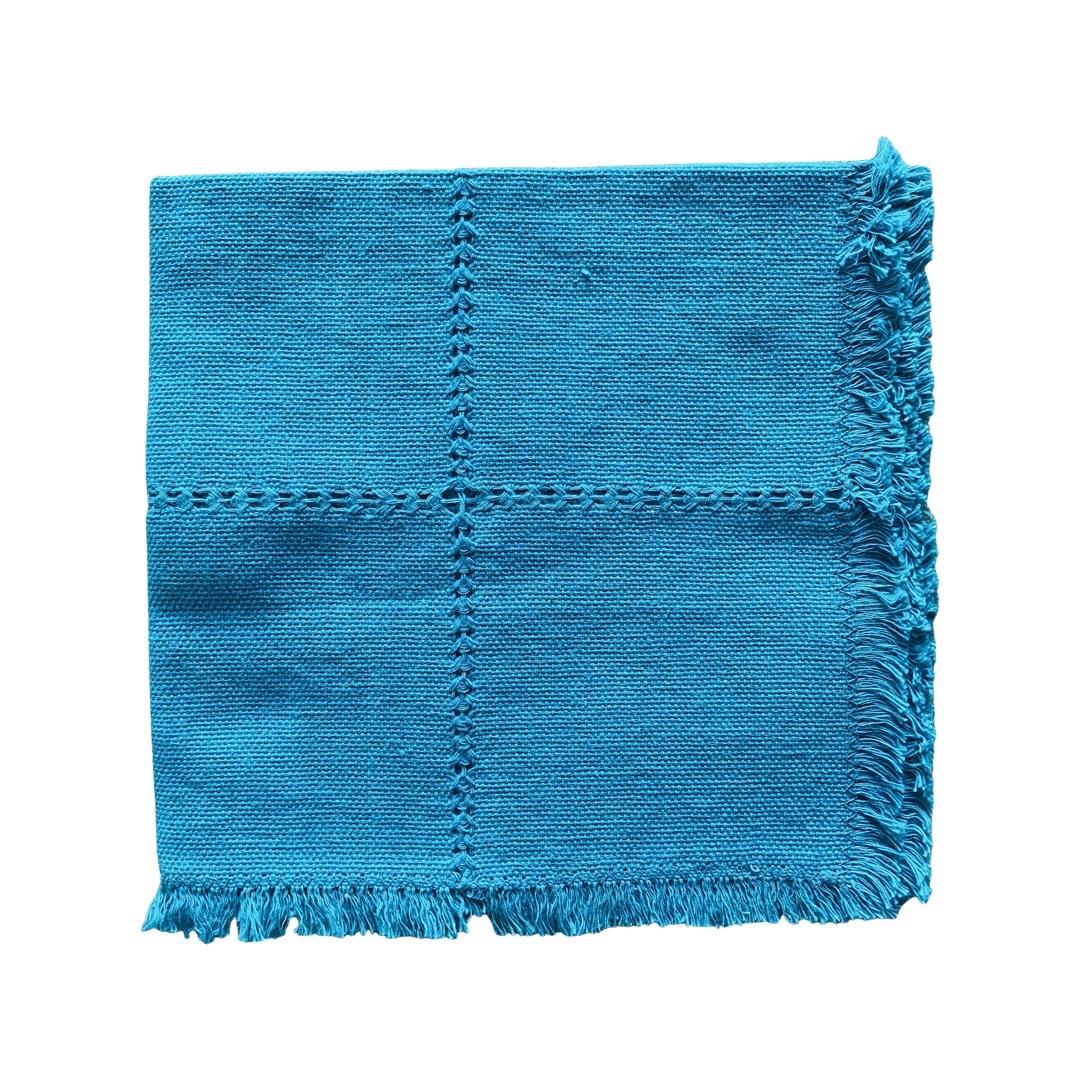 Teal Handwoven Cotton Napkin quarter folded