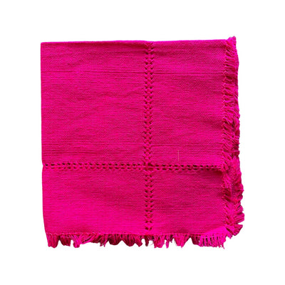 Fuschia colored Handwoven Cotton Napkin quarter folded