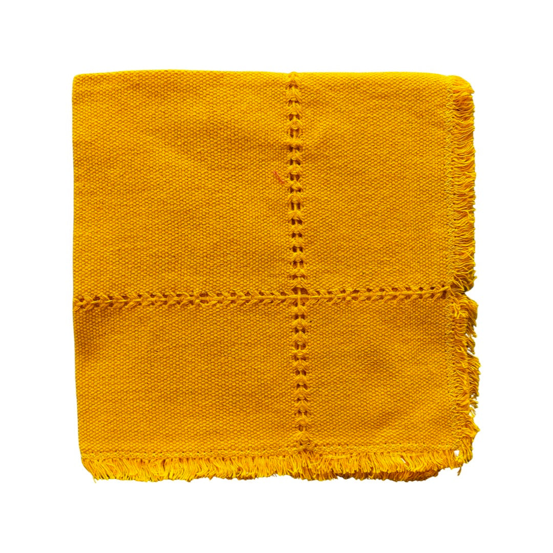 Mustard colored Handwoven Cotton Napkin quarter folded