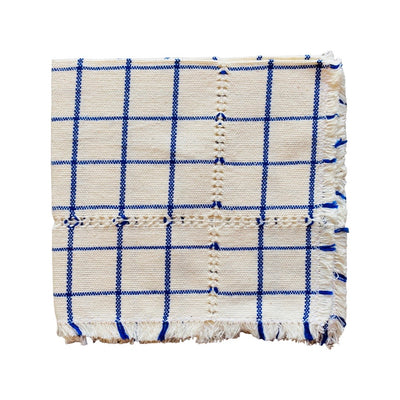 quarter folded handwoven Cotton Neutral Plaid Napkin in offwhite color with navy stripes