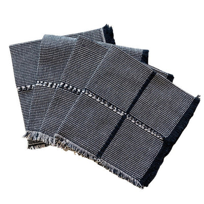 stack of 4 Black & white handwoven Cotton Napkins quarter folded