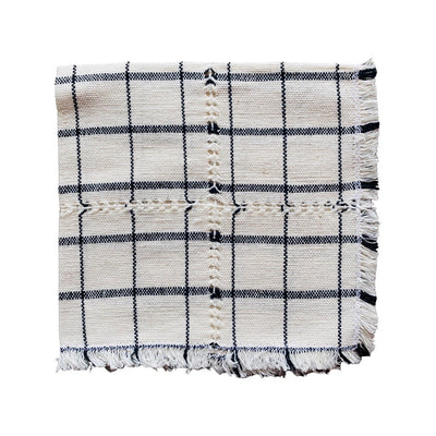 quarter folded handwoven Cotton Neutral Plaid Napkin in offwhite color with black stripes