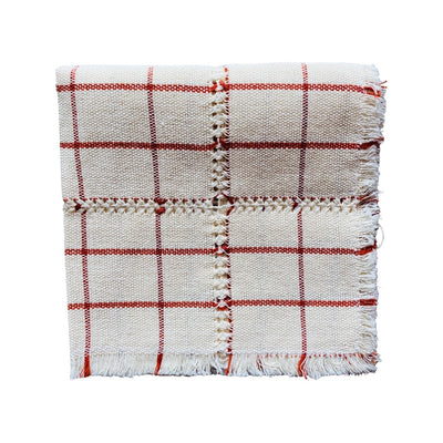 quarter folded handwoven Cotton Neutral Plaid Napkin in off white color with sienna stripes