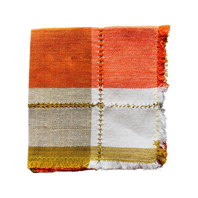 Handwoven Cotton Napkins - Orange/Neutral Plaids folded in quarters