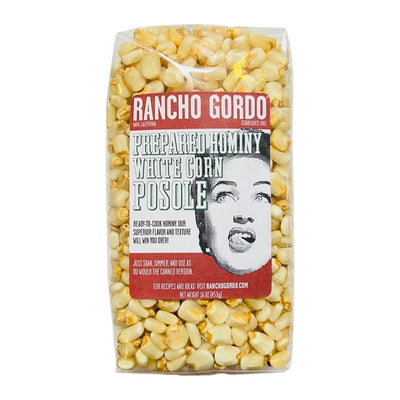 1lb bag of Rancho Gordo white corn hominy.