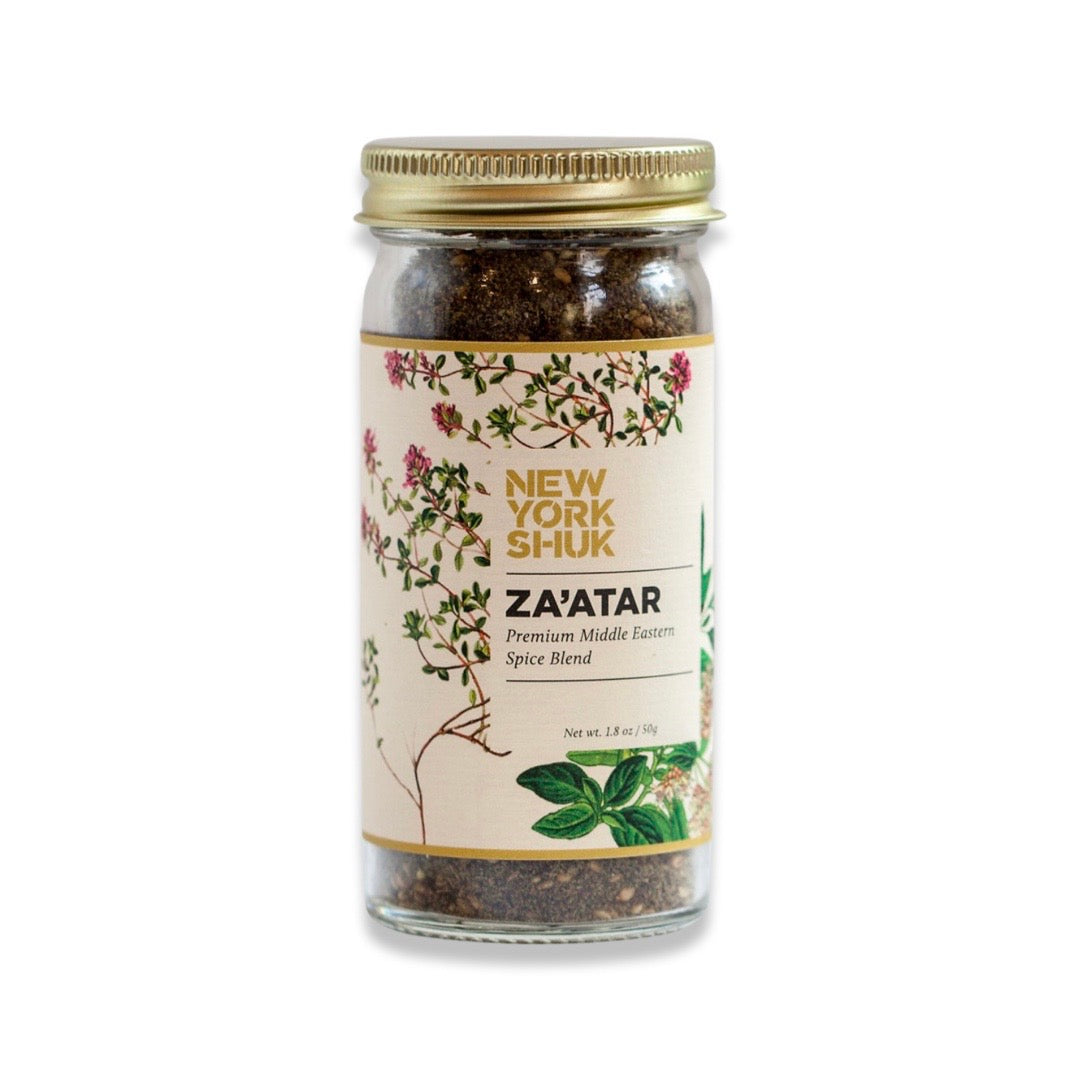 front view of Za'atar Spice in clear glass branded jar