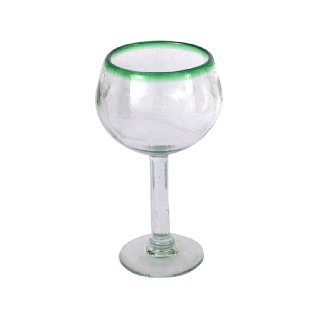 Clear glass wine glass with translucent green rim