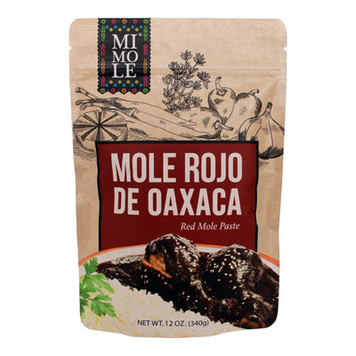 Front view of Mi Mole - Mole Rojo De Oaxaca in brown branded ziploc style pouch