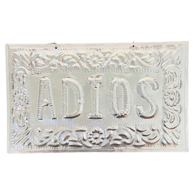 Hammered Aluminum Sign - Adios silver tin made in france